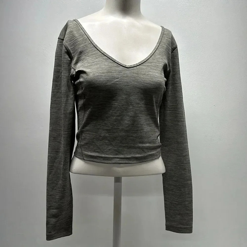 Lululemon Align Crop Top Cropped Long Sleeve Nulu Shirt Heathered Gray Rover 8